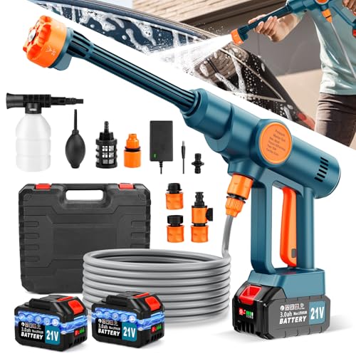 Portable Cordless Pressure Washer, Battery Powered Power Washer Car Wash Gun with 6-in-1 Nozzle & Foam Cannon, Handheld High Pressure Cleaner for Car, Driveway, Patio, Garden, RV