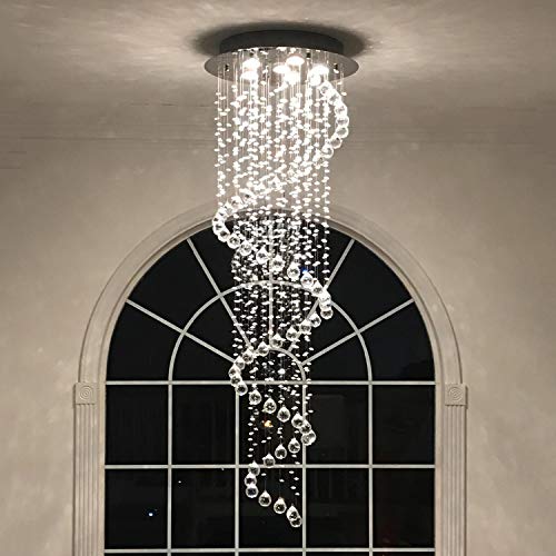 Lustre en cristal en spirale élégant s'allume, A1A9 clair K9 cristal goutte de pluie LED plafonnier Chrome encastré luminaire suspendu pour salon salle à manger escalier foyer D50cm H156cm Cover