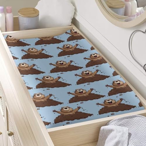 Image of Marmot Cute Changing Pad Cover for Baby Girls Boys Change Table Covers Diaper Changing Mat Sheets Cover Soft Breathable Blue