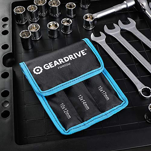 GEARDRIVE Flare Nut Wrench Set, Metric, 3-piece, 10-17mm, Chrome Vanadium Steel, Organizer Pouch Included