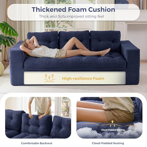 Image of MAXYOYO 79 inch Loveseat Sofa Couch for Small Spaces, Upholstered Boneless Cloud Couch for Apartment Bedroom, 2-Seater Love Seat Floor Modern Sofa with Pillows, No Assembly Required, Navy