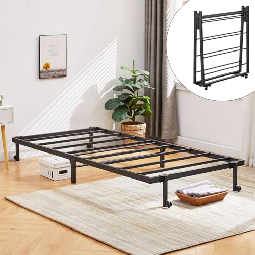 EGGREE Letto Matrimoniale Cornice di Letto Pieghevole Struttura in Metallo Letti di Ricambio Base con Ruota chiudibile, Nero 196.5 x 140 cm