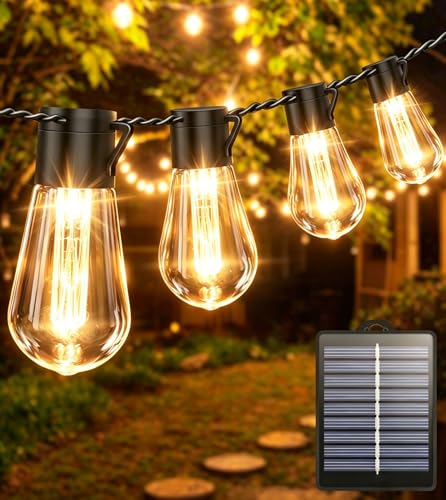 AMZINPRO Solar Festoon Lights Outdoor 10M/32.8FT Solar String Lights Outdoor Garden Waterproof with 8 Modes 16 Shatterproof Bulbs String Lights for Garden Patio Party Wedding Decor