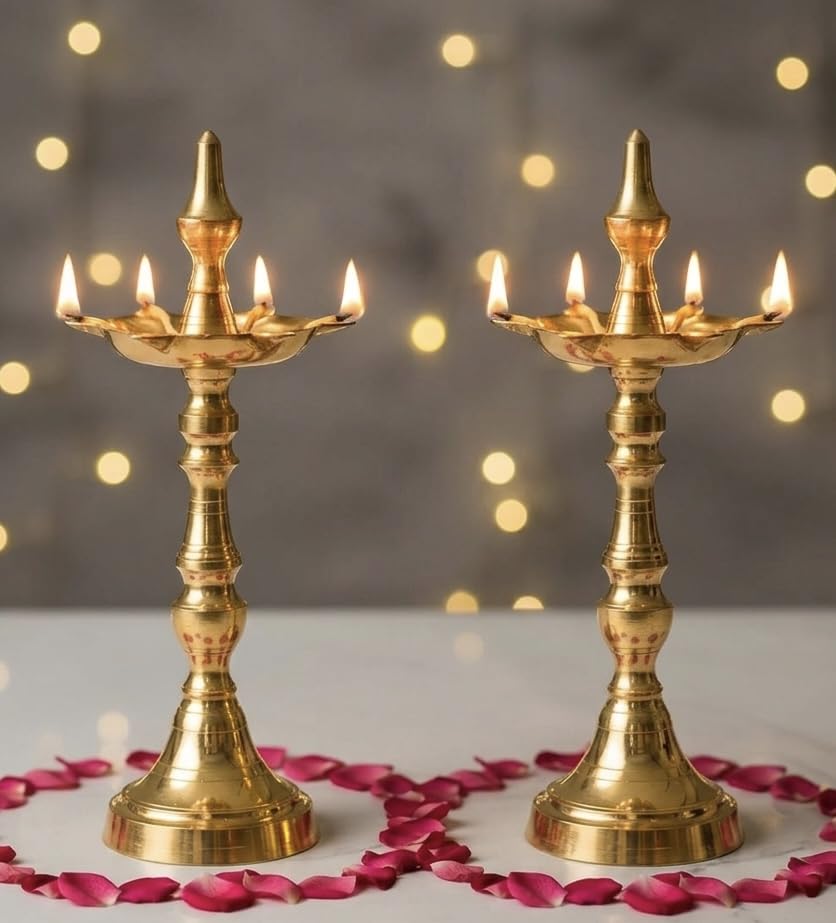 Image of Diwali Puja Oil Diya Kashi Samayi (Gold) (Kashi Samayi (Height 9 inch)