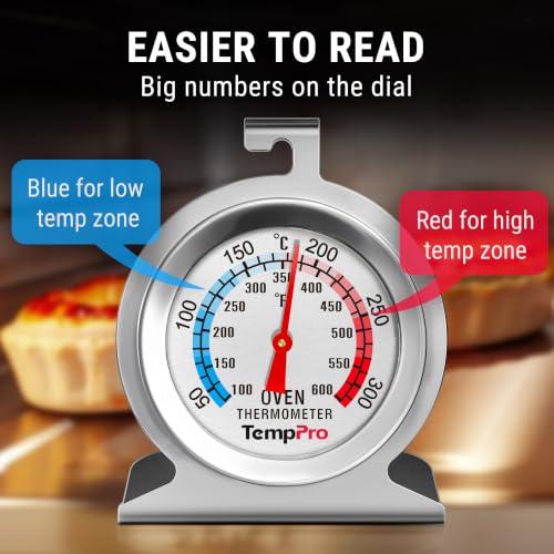 Image of ThermoPro Oven Thermometer for Gas Oven, 50-300C /100-600F Smoker Temperature Gauge with 431 Stainless Steel, Analog Instant Read Cooking Thermometer