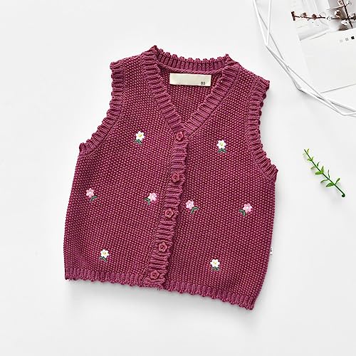 Baby Girls Toddler Floral Knit Sweater Vest, Sleeveless V Neck Cardigan, Infant Button Down Embroidered Flower Tank Tops3
