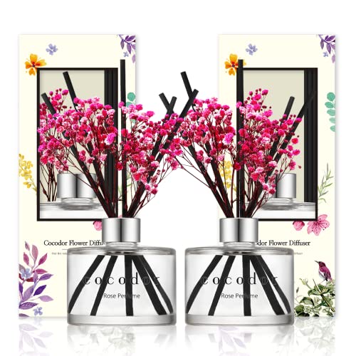 Image of COCODOR Preserved Real Flower Reed Diffuser /Rose Perfume / 6.7oz(200ml) / 2 Pack /Reed Diffuser Set, Oil Diffuser & Reed Diffuser Sticks, Home Decor & Office Decor, Fragrance and Gifts