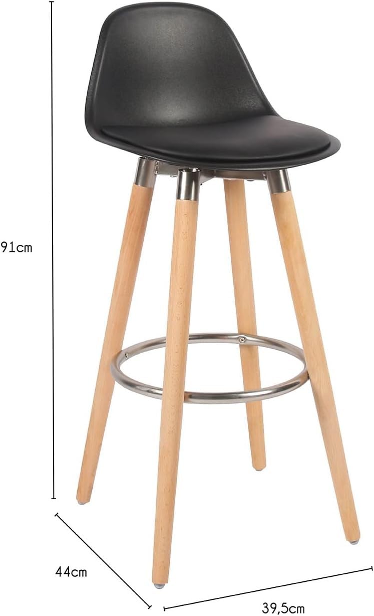 Box and Beyond Juego de 4 Taburetes de Bar de Madera, Silla Alta para Bar, Silla de Cocina - Altura 91 cm - Taburete Negro con Reposapiés