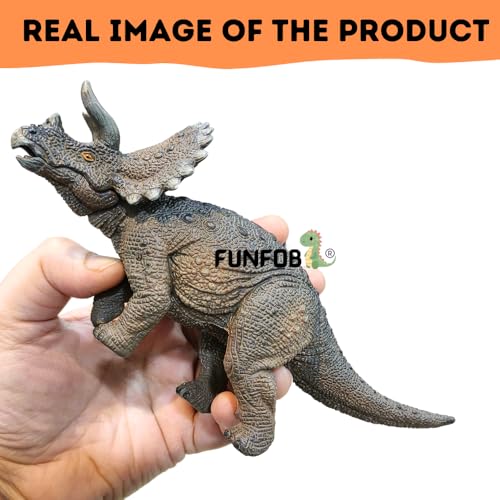 Image of FUNFOB Dinosaur Toy Figure Width- 19cm Triceratops Dinosaur Toys for Kids & Adults PVC Multicolour | Whole Brown Triceptor SML