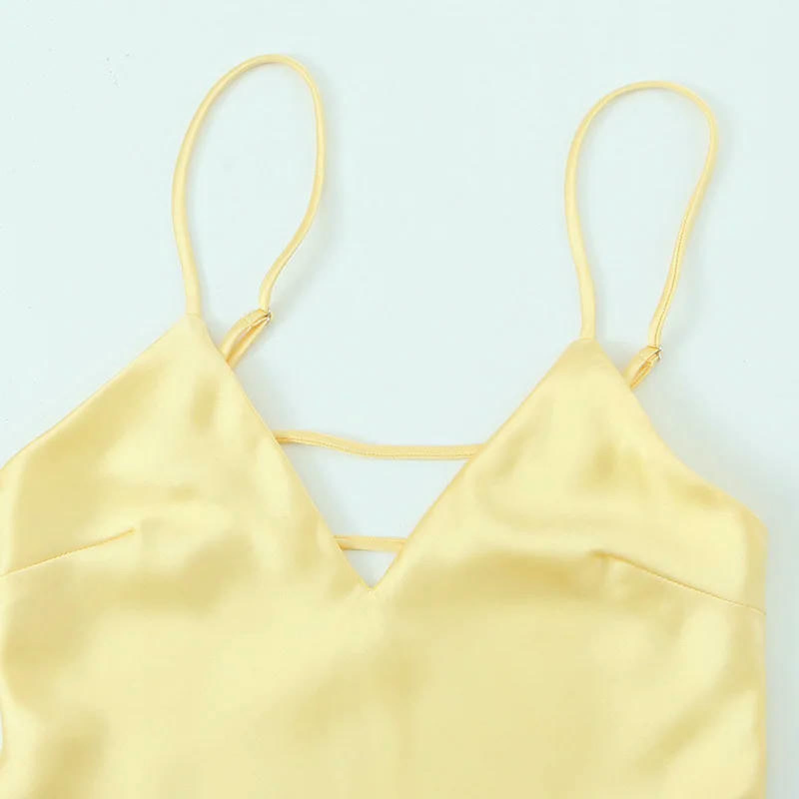 CHENSHI Robe Femme Chic Et Elegant Jaune De La Salle sans Manches Couchée en Satin Dos Sexy Robes Longues Soleil Vacances Plage-Jaune-s