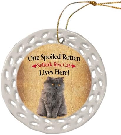 Doggie of the Day Selkirk Rex Cat Christmas Doily Ceramic Ornament