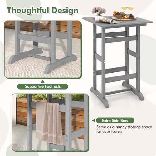 Image of Giantex 42 inch Height Outdoor Tall Bar Table, HDPE Square Pub Tables with Wood Grains, High Top, Cocktail Bistro Table for Adirondack Chairs, Patio, Garden, Poolside, Yard, Balcony, Grey