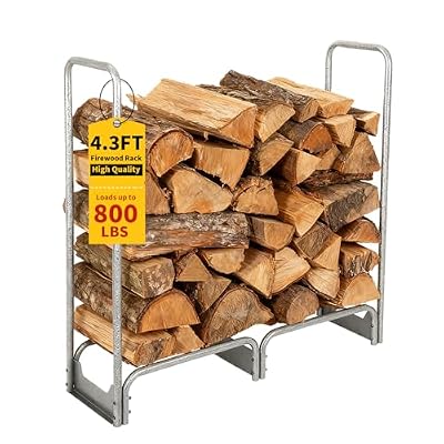 Garvee 4.3FT Steel Firewood Rack with 600D Waterproof Oxford Cover - Heavy Duty Indoor/Outdoor Log Storage Organizer for Fireplace, Patio & Backyard
