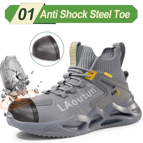 Image of LAoutun Steel Toe Shoes for Men Work Shoes Safety Sneakers Comfortable Lightweight Puncture Proof Slip on Indestructible Construction Work Shoes