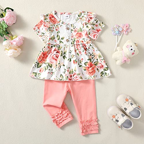 Image of Newborn Baby Girl Clothes Toddler Girl Outfits Ruffle Long Sleeve Tops Pants with Hats and Headband Fall Summer Clothes Sets