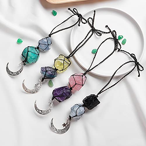 Image of Runyangshi Healing Crystal Car Rear View Mirror Hanging Accessories Natural Black Tourmaline Celestite Rough Stone Handmade Hanging Ornaments Home Deco Gift Balance Reiki Energy
