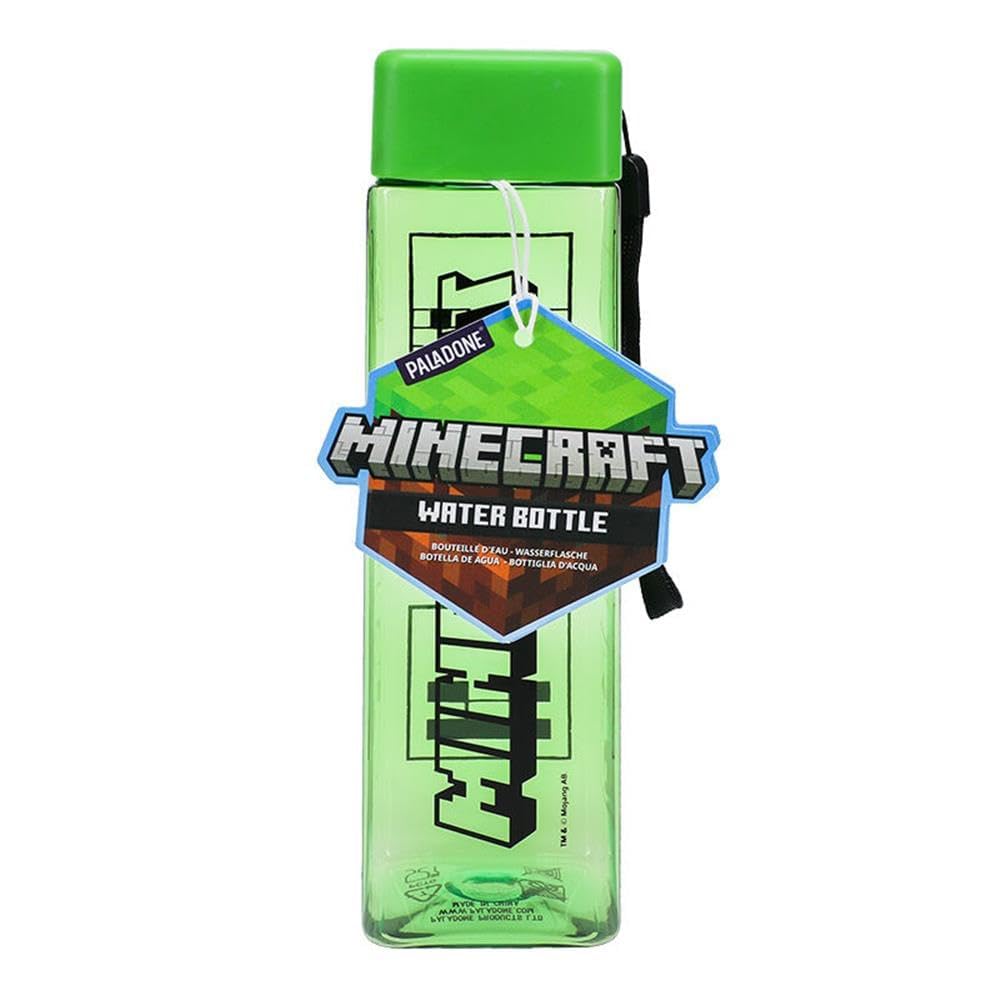 Paladone Minecraft Quadratische Reise-Kunststoff-Wasserflasche mit Handgelenkriemen, Minecraft Geschenke für Jungen, 500ml (17 fl oz)