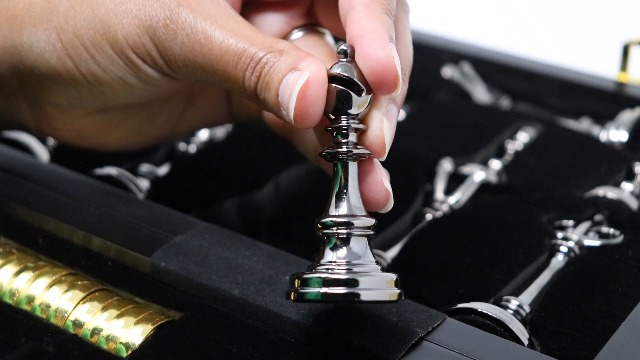 Metal Chess & Checkers Set 2-in-1 With Folding Wooden Board - 15 Inch Portable Game Set - View #4