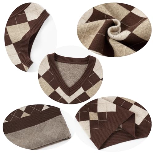 Image of Boys Sweater Vest V Neck Argyle Sleeveless Uniform Knit Plaid Kids Clothes