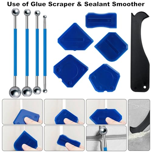 Mooshy Silikonentferner Set, 4 in 1 Rostfreier Edelstahl Silikonfugenentferner Silikon Abzieher Silikonentferner Werkzeug Für Küche Badezimmer Wand Boden Fliesen Fenster Waschbecken