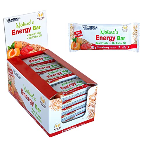 VICTORY ENDURANCE Weider Nature´s Energy Bar Fresa 60 g; Barrita energética con un 41% Frutas y 64% de hidratos de carbono, Gran sabor y energía