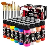 Fantastory Acrylfarben Set 24x 60ml,12 Pinsel;Exzellente Deckkraft,hohe Lichtechtheit,wasserfest Acrylic Paint;für Leinwand,Holz,Keramik,Modelle;Künstler,Profis,Anfänger[ProfessionelleSerie]