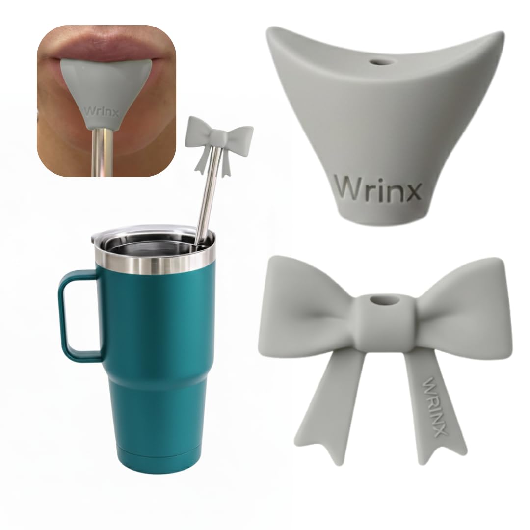 WrinX silicone straw topper attachment in stone color