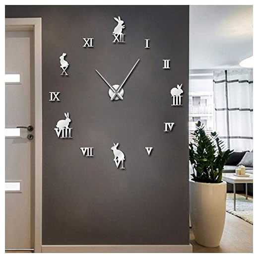 The Geeky Days Rabbit with Roman Numerals DIY Large Wall Clock Animals Home Decor Frameless Wall