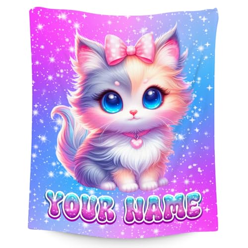 Girls Blanket Gifts - Customize Blanket with Cat for Cat Lovers - Comfy Cozy Flannel Throws for Couch, Office 4 Sizes