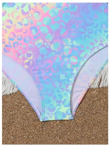 Floerns Girl's Leopard Print Cut Out Waist Scoop Neck Monokini One Piece Swimsuit4