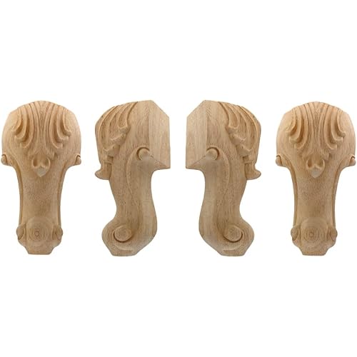 Bitray Wooden Furniture Legs 6 Inch Height Wood Solid Unfinished Carved Furniture Legs Replacement for Sofa Cabinet Wardrobe Table - 4PCS