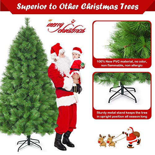 Happygrill 7Ft Christmas Tree Green Artificial Pine Tree Lifelike Realistic Christmas Tree With Metal Stand, Unlit Xmas Tree With 808 Branch Tips Pvc Material For Holiday Décor #TOP4