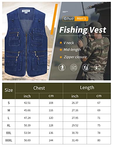 Men's Casual Outdoor Cotton Pockets Fishing Photo Journalist Denim Vest (Small, Denim) #TOP1