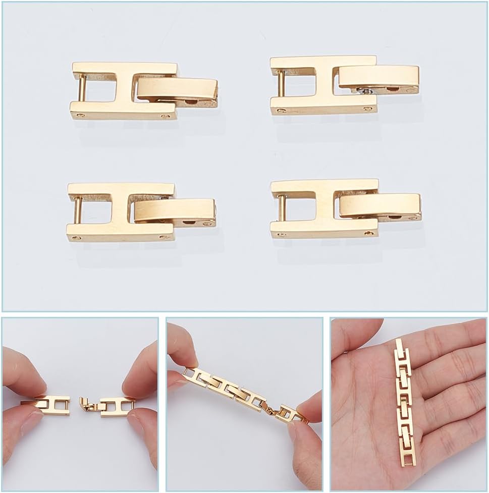 WEBEEDY 4 PCS Fold Over Clasp Set for Bracelet or Watch Stainless Steel Watch Extension Clasp Square Metal Strap Replacement Accessories for Jewelry Making Women Adults DIY Craft,Gold,20x7mm - Image 3