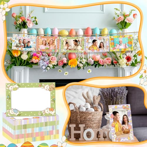 Image of AmazingSpark 50 Pack Easter Picture Frame 4 x 6 Paper Photo Ornament Bulk Bunny Egg Cardboard Photo Gifts for Easter Tabletop Spring Party Decor Seasonal Holiday Gift Boxes