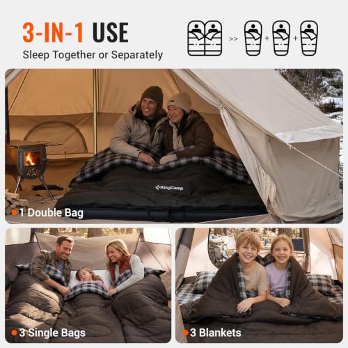 Image of KingCamp Double Sleeping Bag for Adults, Queen Size 2 Person Sleeping Bag