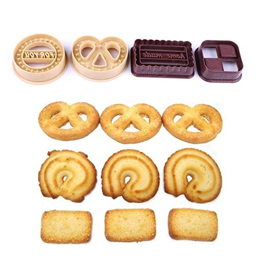 Molde para galletas de 4 piezas, cuadrado redondo, cortador de galletas, molde de pan, fondant, molde para hornear, molde de cuatro formas para galletas danés