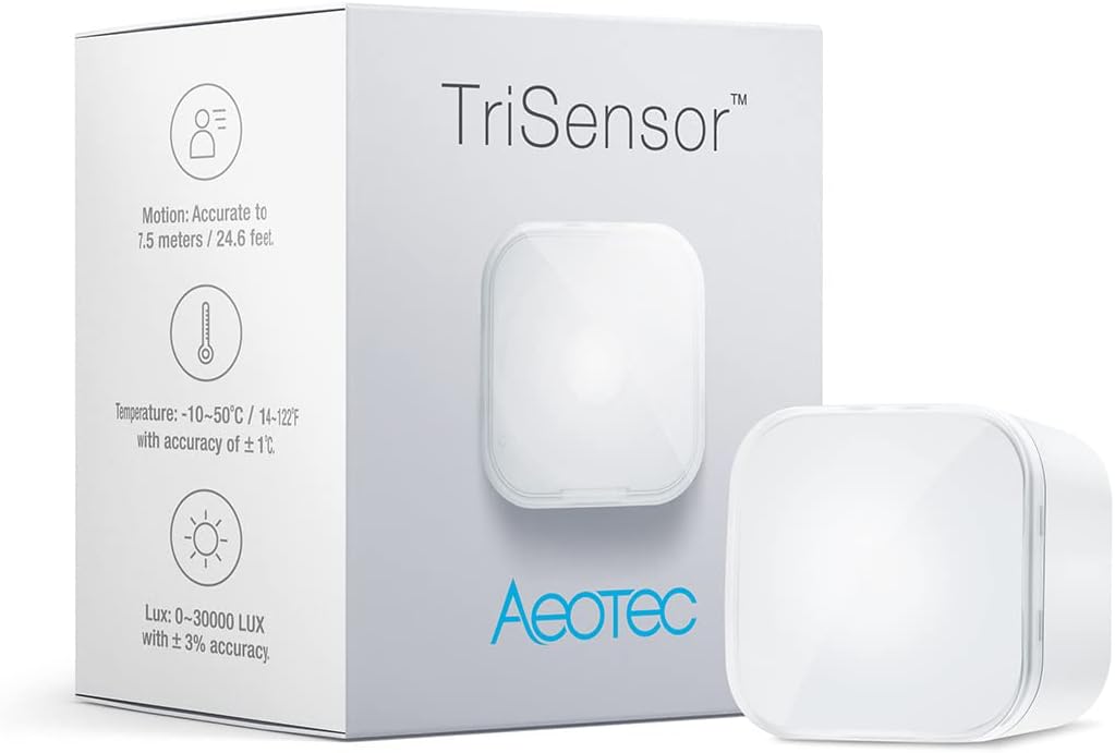 AEOTEC ZWA005-C TriSensor, Z-Wave Plus S2 Motion, Temperature, Light Sensor, 4.5 W, 3 V, White, Piccolo