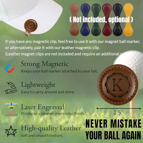 Image of ubjva Custom Leather Golf Ball Marker Personalized Magnetic Golf Accessories for Men Gifts for Golfers