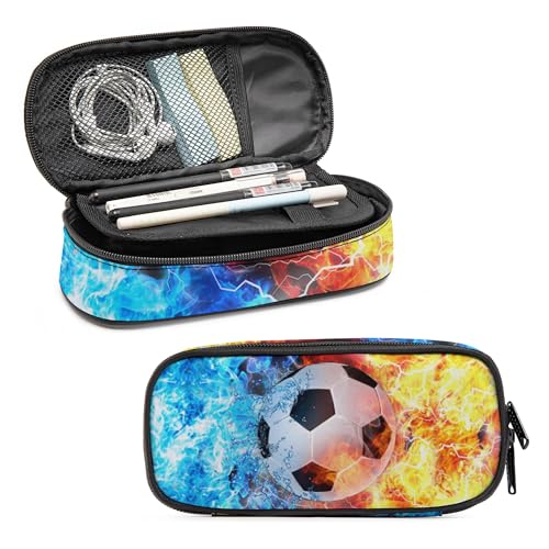 Image of Soccer Pencil Case for Boys, Large Capacity Pencil Pouch for Kids, Back to School Pencils Box Pen Bag with Zipper, Cool Pen Case Stationery Organizer for Middle Elementary School - Fire