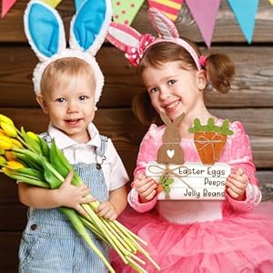 Ferraycle 4 pcs easter table decor wooden sign happy easter farmhouse wooden block decorative book tiered tray easter decor rustic spring decoration for fireplace living roombunny carrot style  urban country home decor