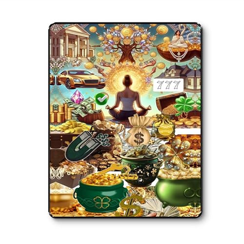 Image of SAF Money Manifestation Vision Board Wall Art | Golden Wealth Attraction Poster | Black Frame Sparkle Lamination | Positive Energy Abundance Decor Painting (14 Inch x 11 Inch) K-36121
