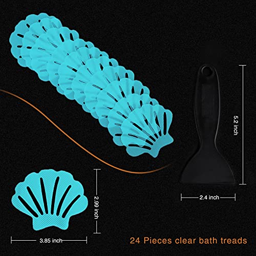 Secopad Non-Slip Bathtub Stickers, 24 Pcs Shell Safety Bathroom Tubs Showers Treads Adhesive Decals Scraper (Blue) #TOP3
