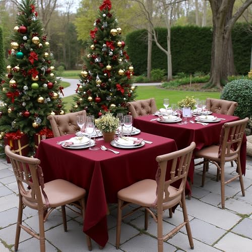 Image of sancua Square Tablecloths 54x54 Inch Burgundy Fabric Table Cloth, 2 Pack