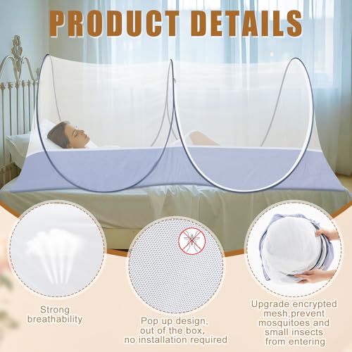 Image of 2 Pcs Large Pop up Mosquito Tent Portable Foldable Mosquito Bug Net for Bed Camping Travel Patio Outdoor 78 * 39 * 28 Inch Bug Netting Mesh Tent Canopy for Adults Bedroom, White