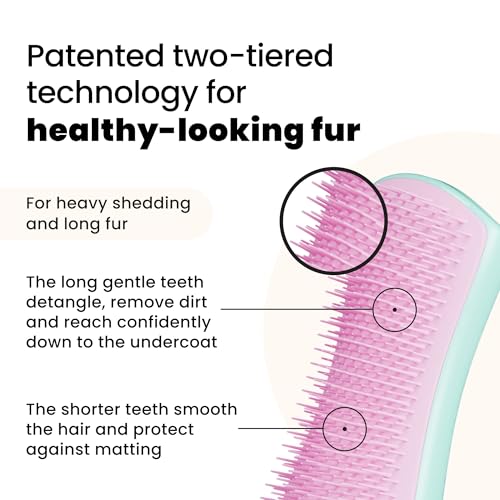 Tangle Teezer | Pet Teezer | Enthaarungs- und Hundepflegebürste | Trockenbürste oder Hundebadebürste | Minze & Rosa