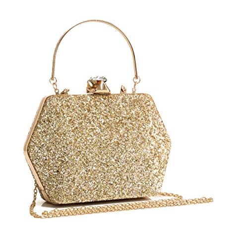 Women's Premium Collection Various Shape And Sizes Shiny Gold Clutch Evening Bag For Wedding Bridal Prom Party (Small V Envelope) Cover