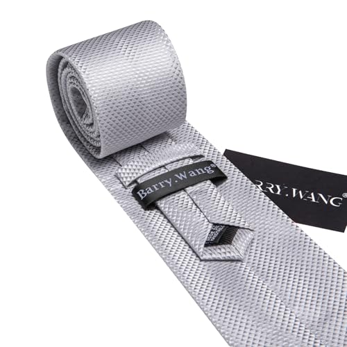 Image of Barry.Wang Classic Mens Ties Silk Necktie Pocket Square Cufflinks Set Woven Designer Wedding Business