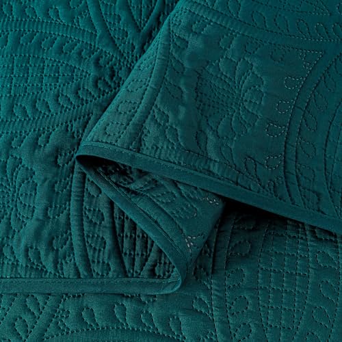 Image of Chezmoi Collection Austin 3-Piece Oversized Bedspread Coverlet Set (King, Teal)
