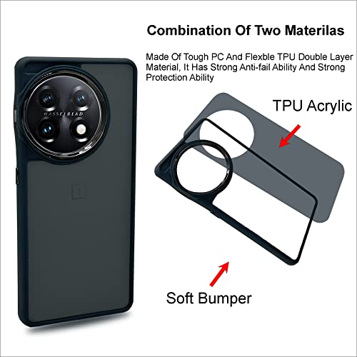 Image of A rtistque Frosted Translucent Back Cover Case for Oneplus 11 5G | Electroplated Chrome Ring | Raised Camera Edges for Protection | Smooth Sides TPU - Black